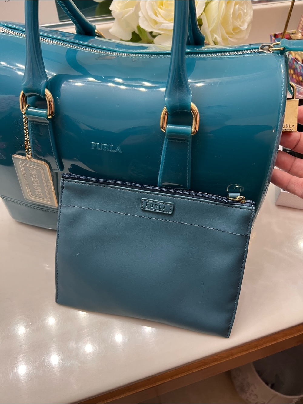 Furla Teal Jelly Bag with Pouch